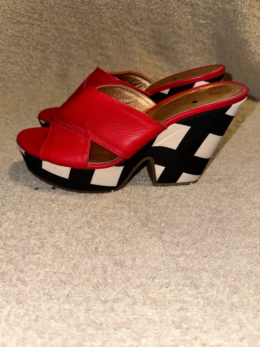 kate spade Red Leather Cross-Band Platform Wedge Sandals